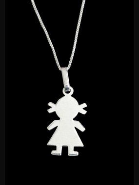 925 Sterling Silver Mexico Girl Child Engravable 1.33" Pendant 17.5" Chain